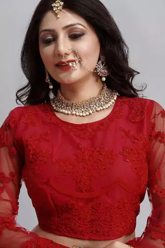 Embroidered Thread Work Semi-Stitched Lehenga & Unstitched Blouse With Dupatta