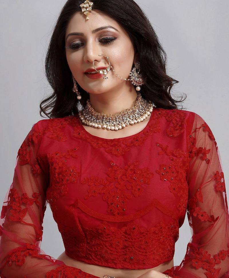 Embroidered Thread Work Semi-Stitched Lehenga & Unstitched Blouse With Dupatta