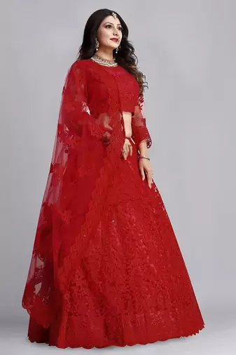 Embroidered Thread Work Semi-Stitched Lehenga & Unstitched Blouse With Dupatta