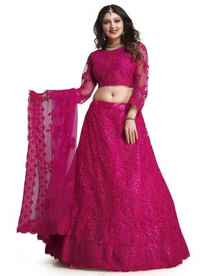 Embroidered Thread Work Semi-Stitched Lehenga & Unstitched Blouse With Dupatta 1
