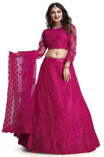 Embroidered Thread Work Semi-Stitched Lehenga & Unstitched Blouse With Dupatta