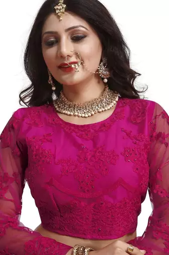Embroidered Thread Work Semi-Stitched Lehenga & Unstitched Blouse With Dupatta