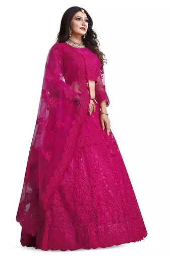 Embroidered Thread Work Semi-Stitched Lehenga & Unstitched Blouse With Dupatta