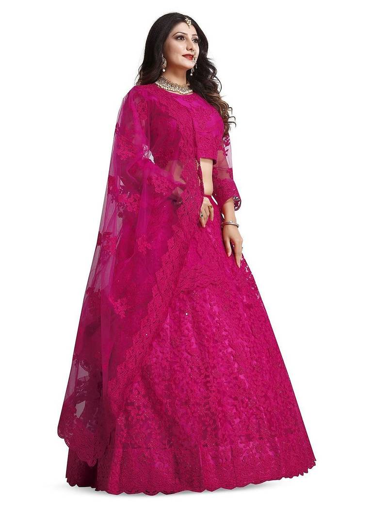 Embroidered Thread Work Semi-Stitched Lehenga & Unstitched Blouse With Dupatta