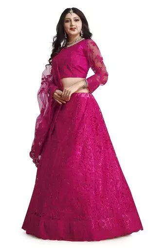 Embroidered Thread Work Semi-Stitched Lehenga & Unstitched Blouse With Dupatta