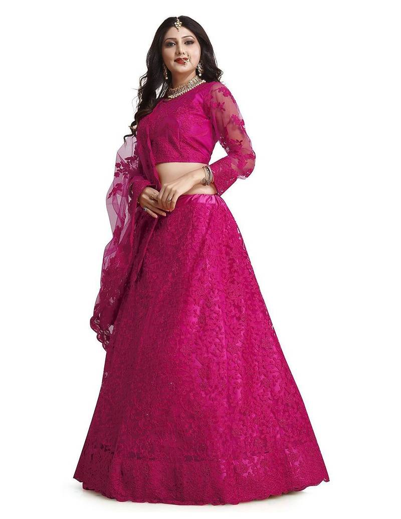 Embroidered Thread Work Semi-Stitched Lehenga & Unstitched Blouse With Dupatta