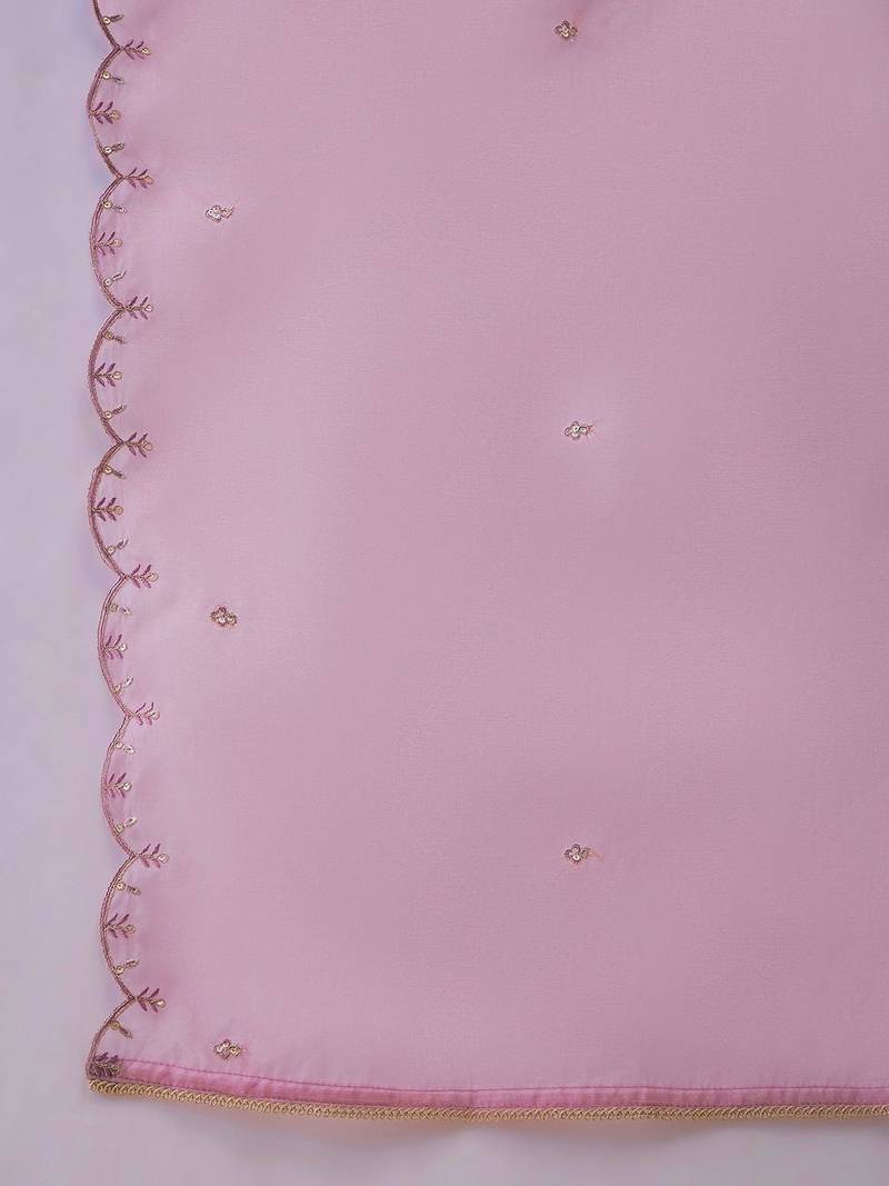 Embroidered square neck straight kurta & trousers with dupatta