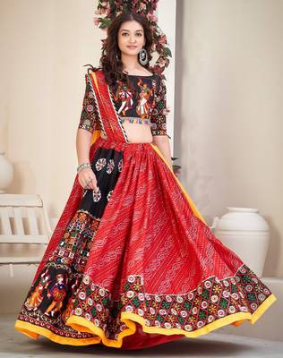 Embroidered Mirror Work Semi-Stitched Lehenga & Unstitched Blouse With Dupatta 1