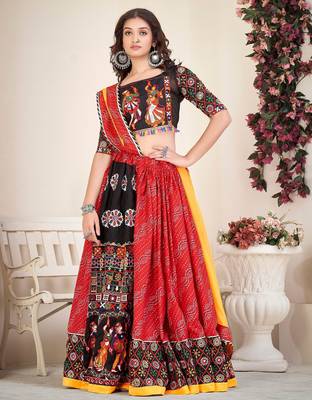 Embroidered Mirror Work Semi-Stitched Lehenga & Unstitched Blouse With Dupatta 3