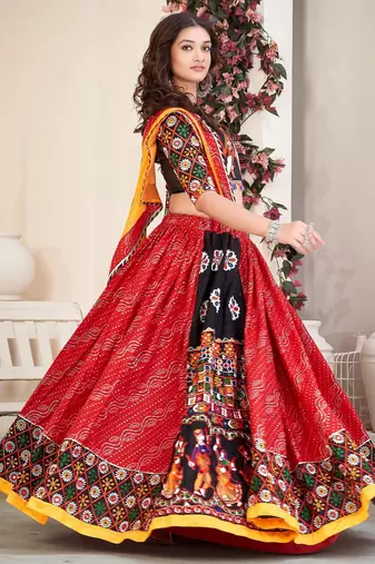 Embroidered Mirror Work Semi-Stitched Lehenga & Unstitched Blouse With Dupatta