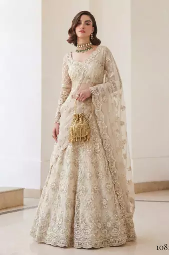 Beige Pure Soft Heavy BUTTERFLY Net Sequins Embroidery Work Bridal Lehenga Choli