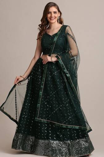Embroidered Sequinned Semi-Stitched Lehenga & Unstitched Blouse With Dupatta
