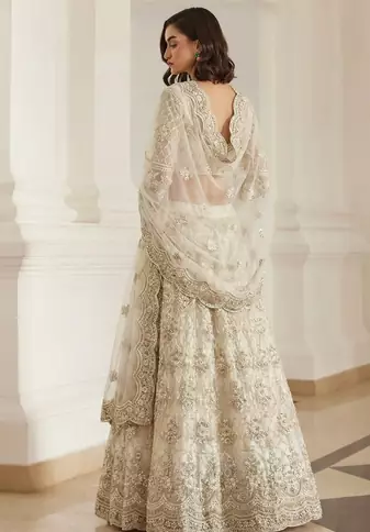 Beige Pure Soft Heavy BUTTERFLY Net Sequins Embroidery Work Bridal Lehenga Choli