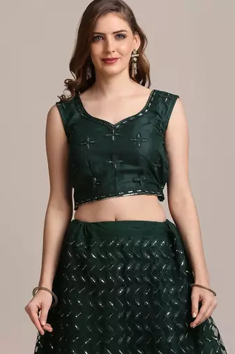 Embroidered Sequinned Semi-Stitched Lehenga & Unstitched Blouse With Dupatta