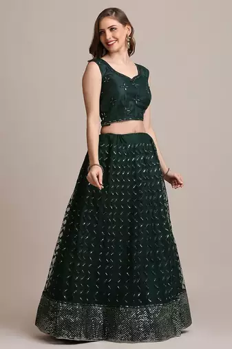 Embroidered Sequinned Semi-Stitched Lehenga & Unstitched Blouse With Dupatta