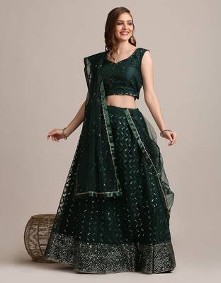 Embroidered Sequinned Semi-Stitched Lehenga & Unstitched Blouse With Dupatta 4