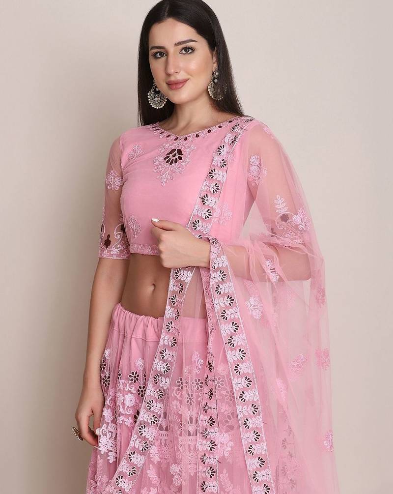 Embroidered Thread Work Semi-Stitched Lehenga & Unstitched Blouse With Dupatta