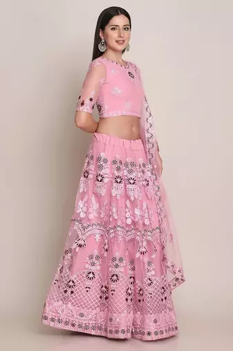 Embroidered Thread Work Semi-Stitched Lehenga & Unstitched Blouse With Dupatta