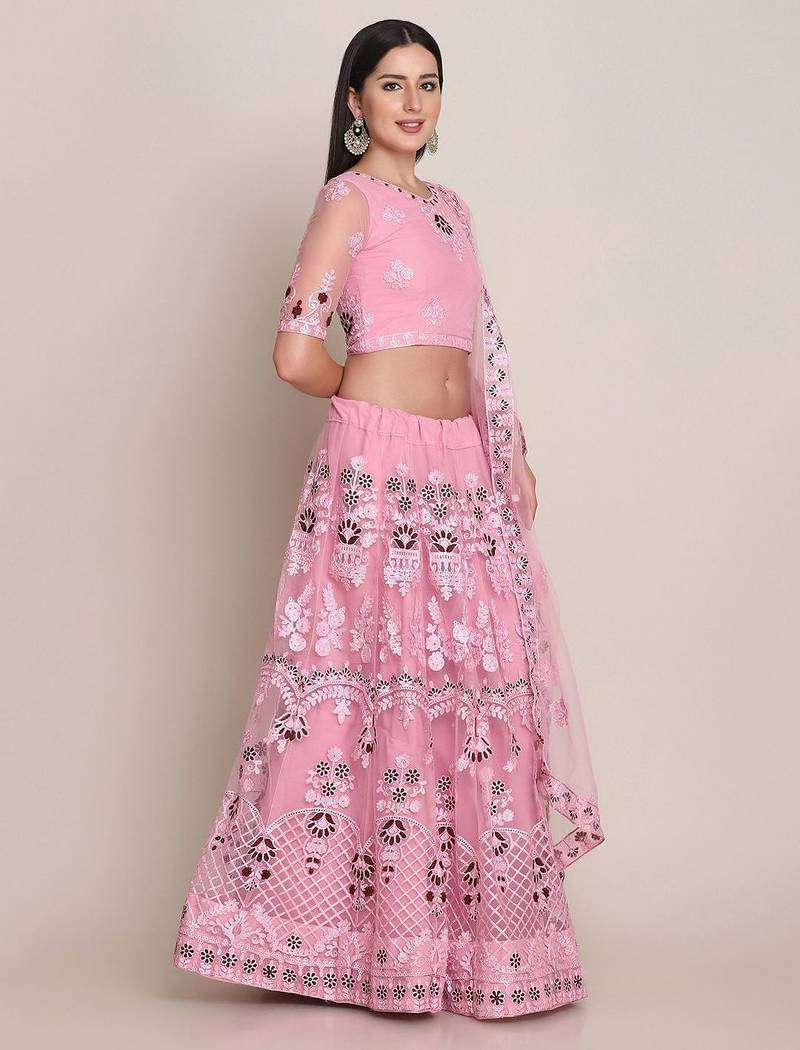 Embroidered Thread Work Semi-Stitched Lehenga & Unstitched Blouse With Dupatta