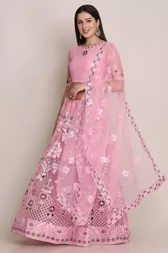 Embroidered Thread Work Semi-Stitched Lehenga & Unstitched Blouse With Dupatta