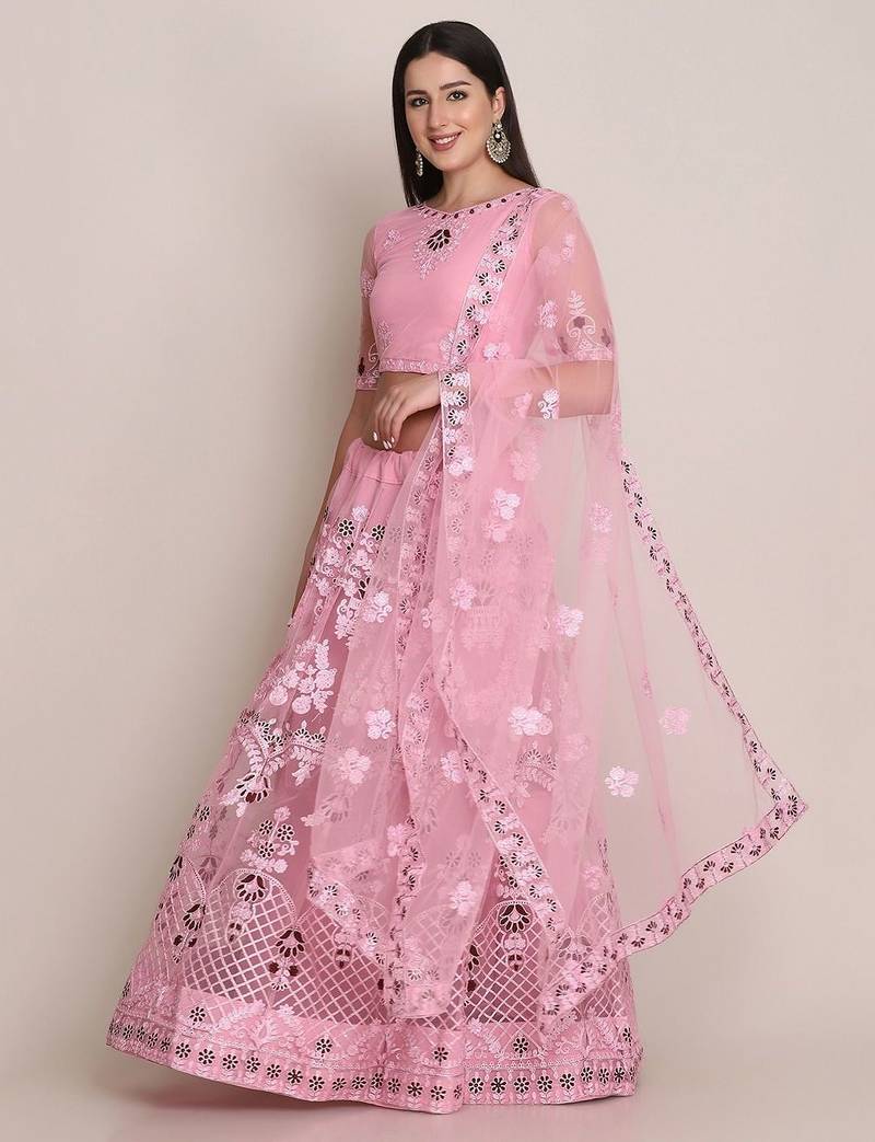 Embroidered Thread Work Semi-Stitched Lehenga & Unstitched Blouse With Dupatta