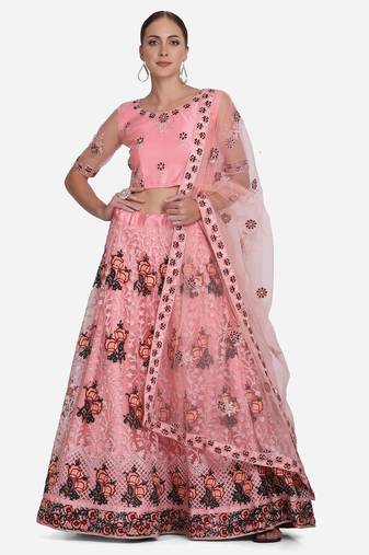 Embroidered Thread Work Semi-Stitched Lehenga & Unstitched Blouse With Dupatta