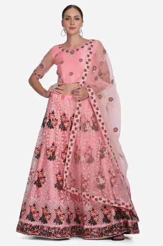 Embroidered Thread Work Semi-Stitched Lehenga & Unstitched Blouse With Dupatta