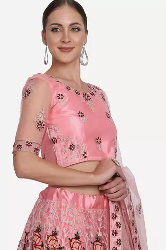 Embroidered Thread Work Semi-Stitched Lehenga & Unstitched Blouse With Dupatta