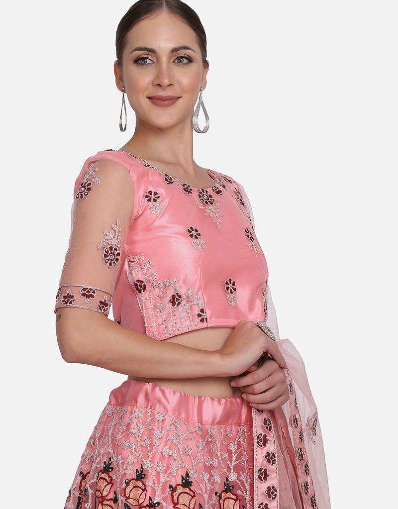 Embroidered Thread Work Semi-Stitched Lehenga & Unstitched Blouse With Dupatta