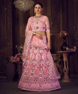Embroidered Thread Work Semi-Stitched Lehenga & Unstitched Blouse With Dupatta 1