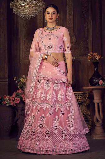 Embroidered Thread Work Semi-Stitched Lehenga & Unstitched Blouse With Dupatta