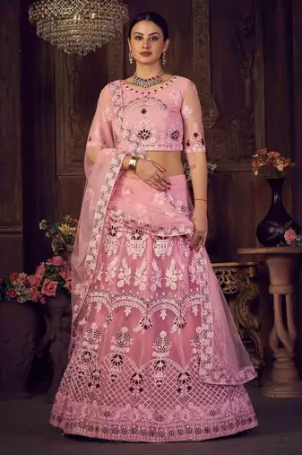 Embroidered Thread Work Semi-Stitched Lehenga & Unstitched Blouse With Dupatta