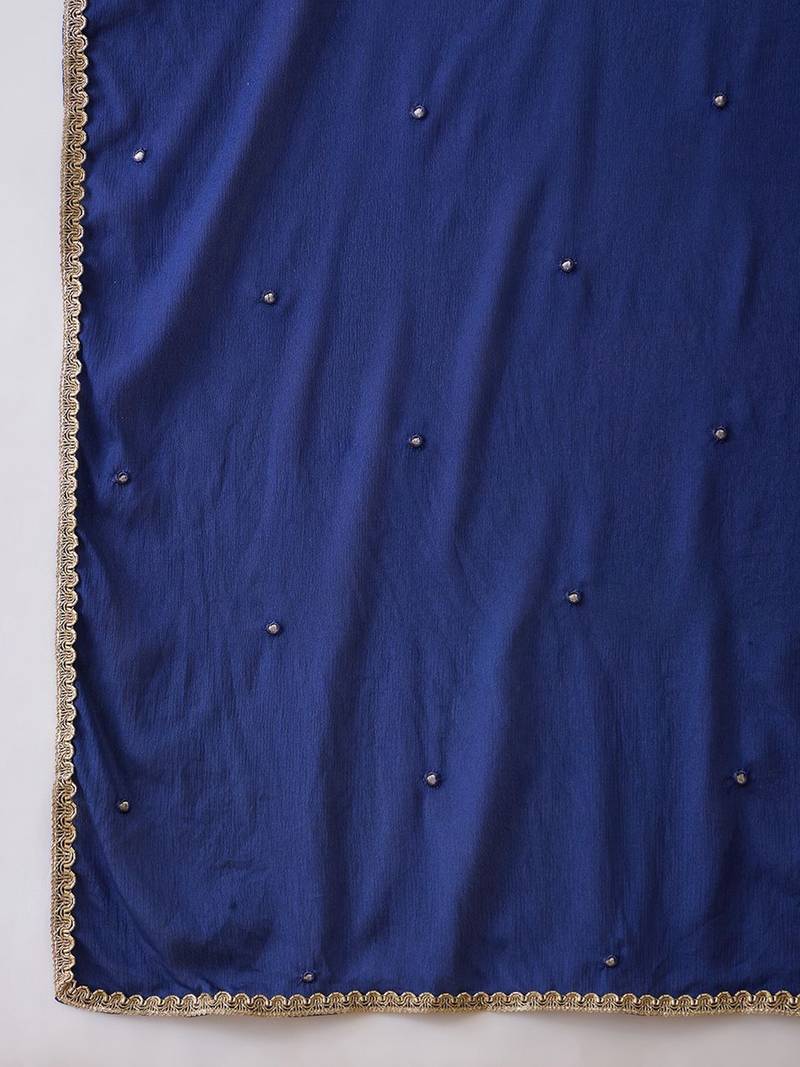 Embroidered v-neck kurta & trousers kurta set