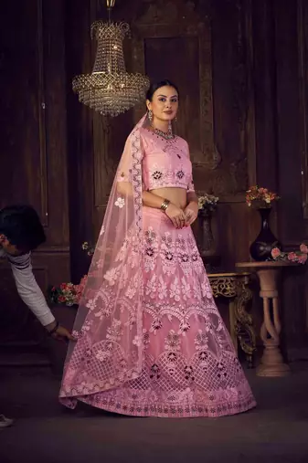 Embroidered Thread Work Semi-Stitched Lehenga & Unstitched Blouse With Dupatta