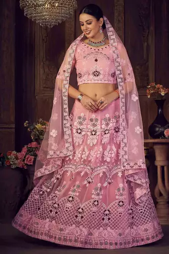 Embroidered Thread Work Semi-Stitched Lehenga & Unstitched Blouse With Dupatta