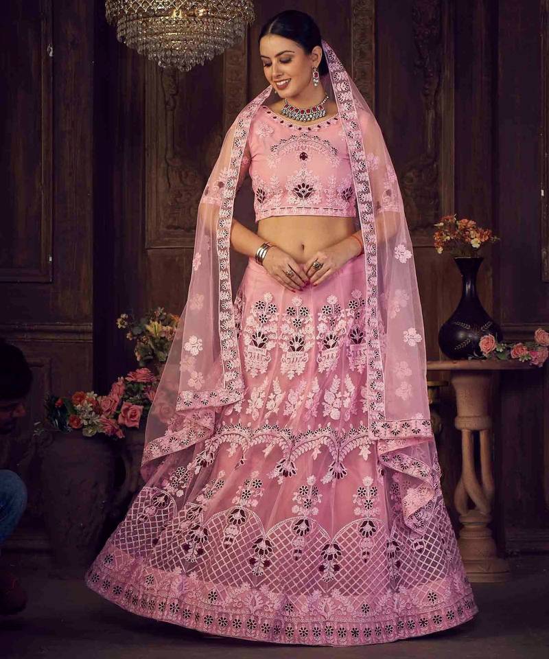 Embroidered Thread Work Semi-Stitched Lehenga & Unstitched Blouse With Dupatta