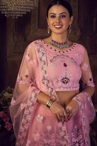 Embroidered Thread Work Semi-Stitched Lehenga & Unstitched Blouse With Dupatta