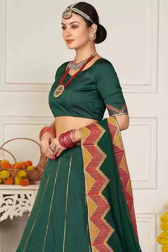 Embroidered Thread Work Semi-Stitched Lehenga & Unstitched Blouse With Dupatta