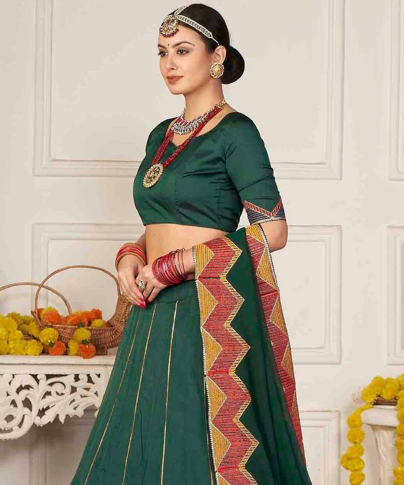 Embroidered Thread Work Semi-Stitched Lehenga & Unstitched Blouse With Dupatta