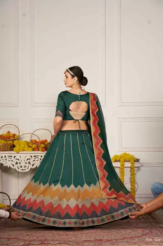 Embroidered Thread Work Semi-Stitched Lehenga & Unstitched Blouse With Dupatta