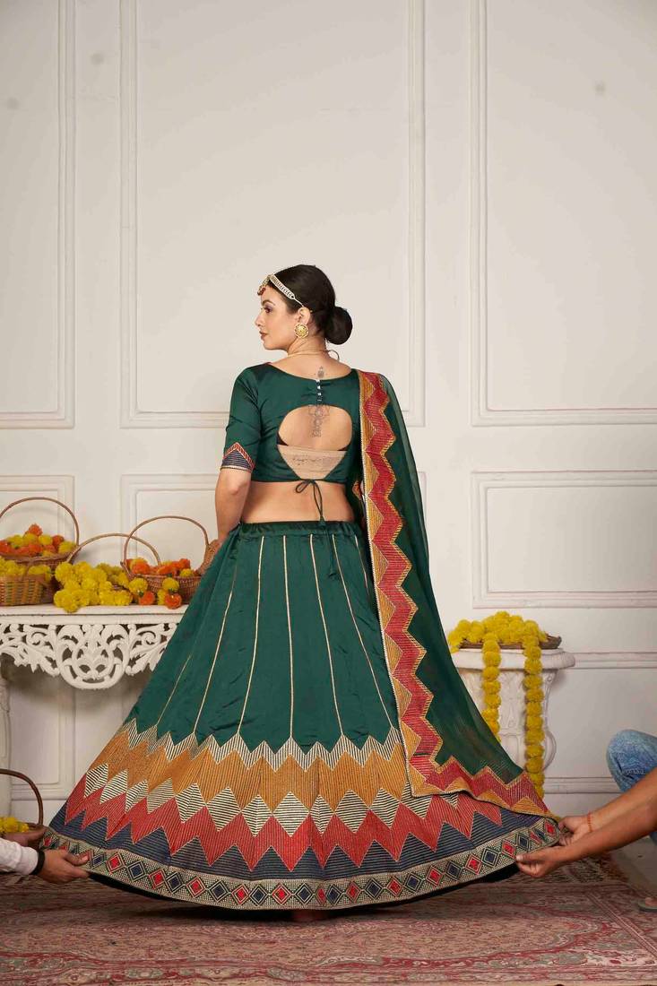Embroidered Thread Work Semi-Stitched Lehenga & Unstitched Blouse With Dupatta