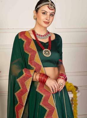 Embroidered Thread Work Semi-Stitched Lehenga & Unstitched Blouse With Dupatta 4