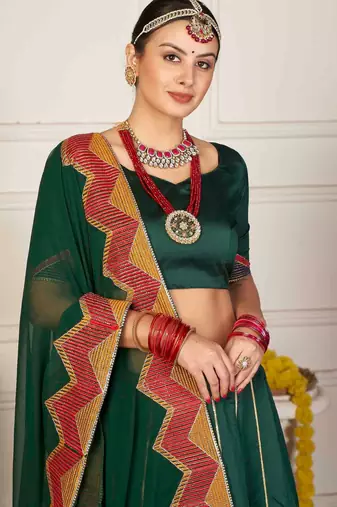 Embroidered Thread Work Semi-Stitched Lehenga & Unstitched Blouse With Dupatta