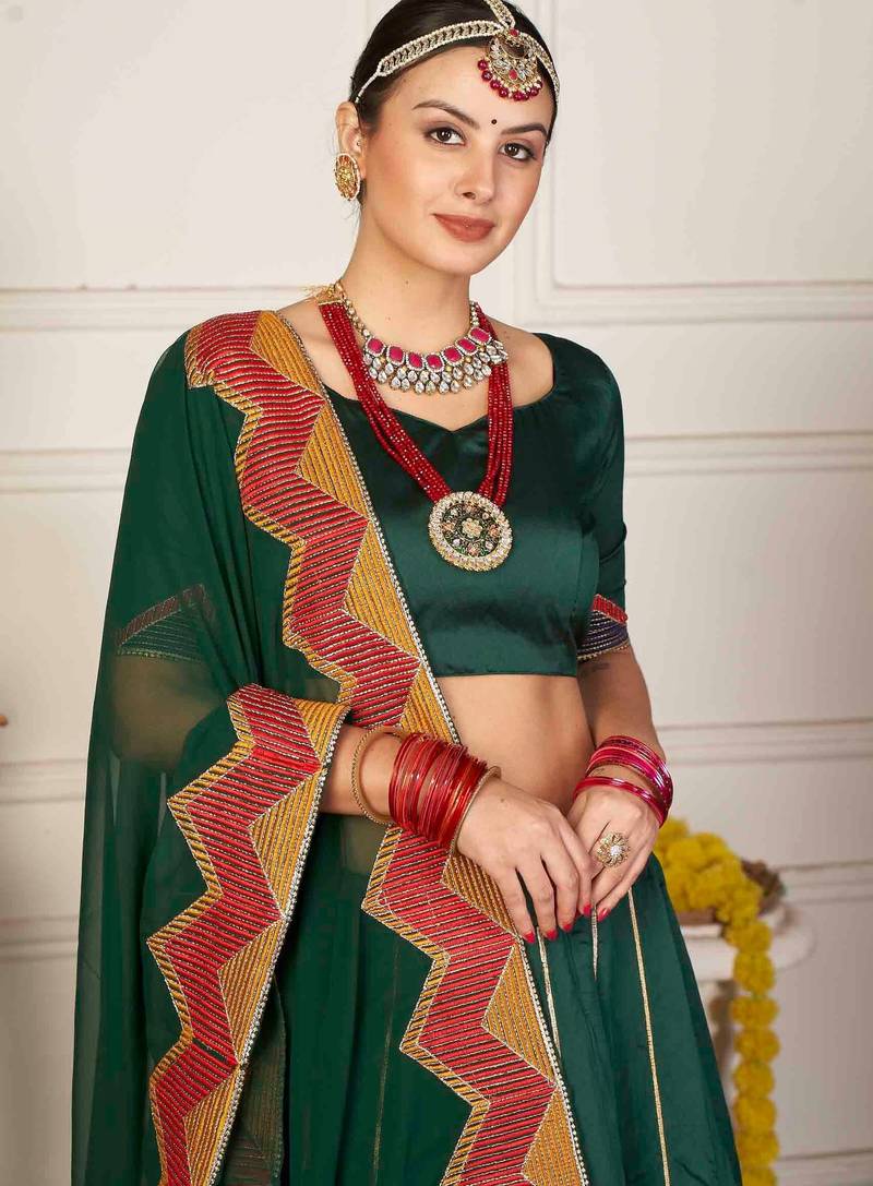 Embroidered Thread Work Semi-Stitched Lehenga & Unstitched Blouse With Dupatta