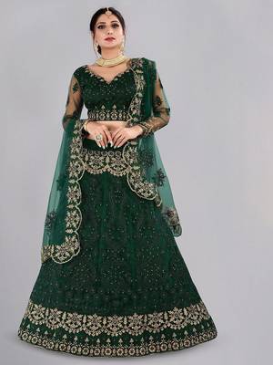 Embroidered Thread Work Semi-Stitched Lehenga & Unstitched Blouse With Dupatta 1