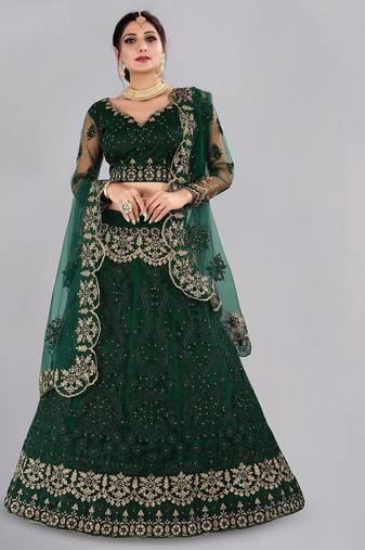 Embroidered Thread Work Semi-Stitched Lehenga & Unstitched Blouse With Dupatta