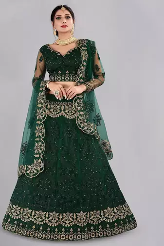Embroidered Thread Work Semi-Stitched Lehenga & Unstitched Blouse With Dupatta