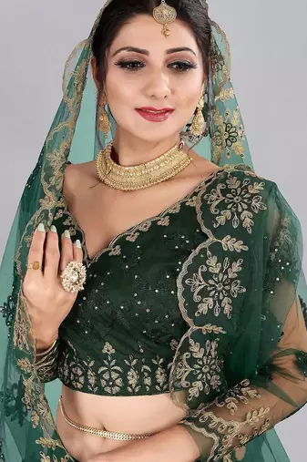 Embroidered Thread Work Semi-Stitched Lehenga & Unstitched Blouse With Dupatta