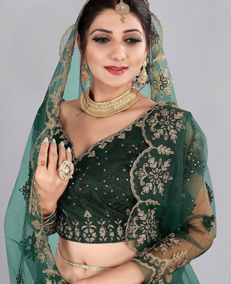 Embroidered Thread Work Semi-Stitched Lehenga & Unstitched Blouse With Dupatta
