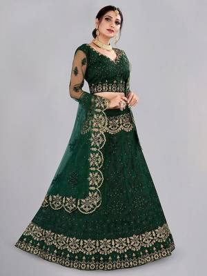 Embroidered Thread Work Semi-Stitched Lehenga & Unstitched Blouse With Dupatta 3